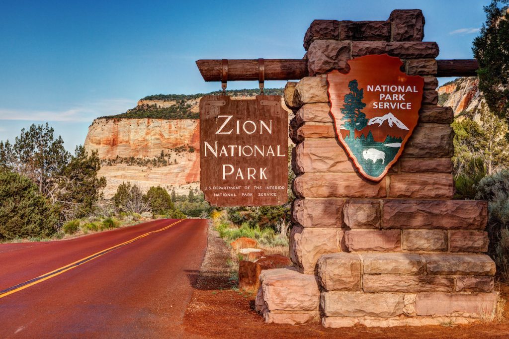 Zion National Park Sign in Utah.