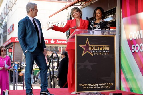 Andy Cohen, Lisa Rinna, and Garcelle Beauvais at Cohen's Hollywood Walk of Fame ceremony in 2022