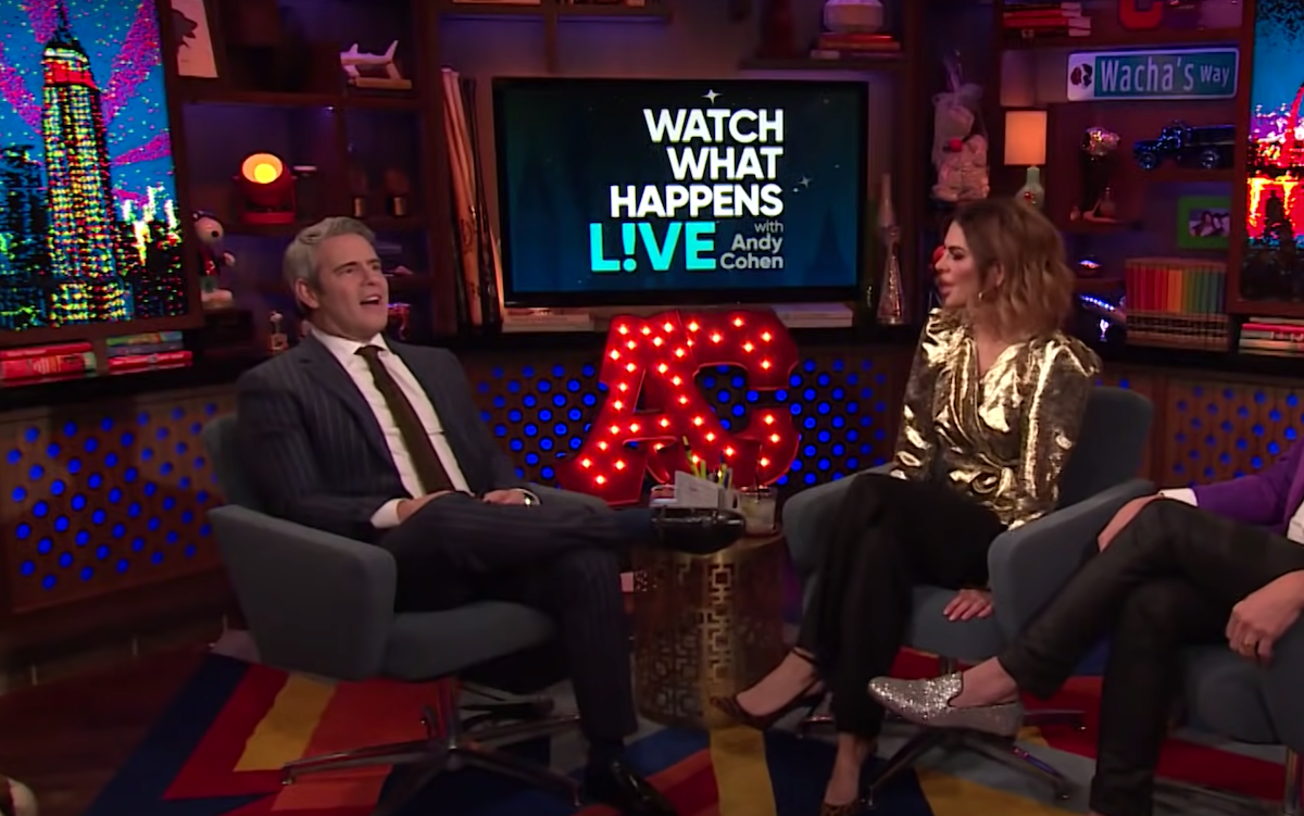 Andy Cohen and Lisa Rinna on "Watch What Happens Live" in 2019