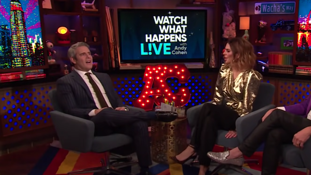Andy Cohen and Lisa Rinna on "Watch What Happens Live" in 2019
