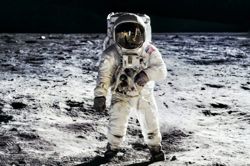 Astronaut on lunar moon landing mission Apollo 11.