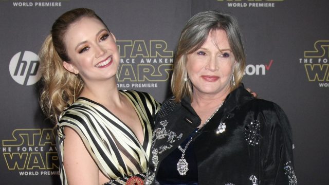 Billie Lourd and Carrie Fisher at the premiere of "Star Wars: The Force Awakens" in 2015