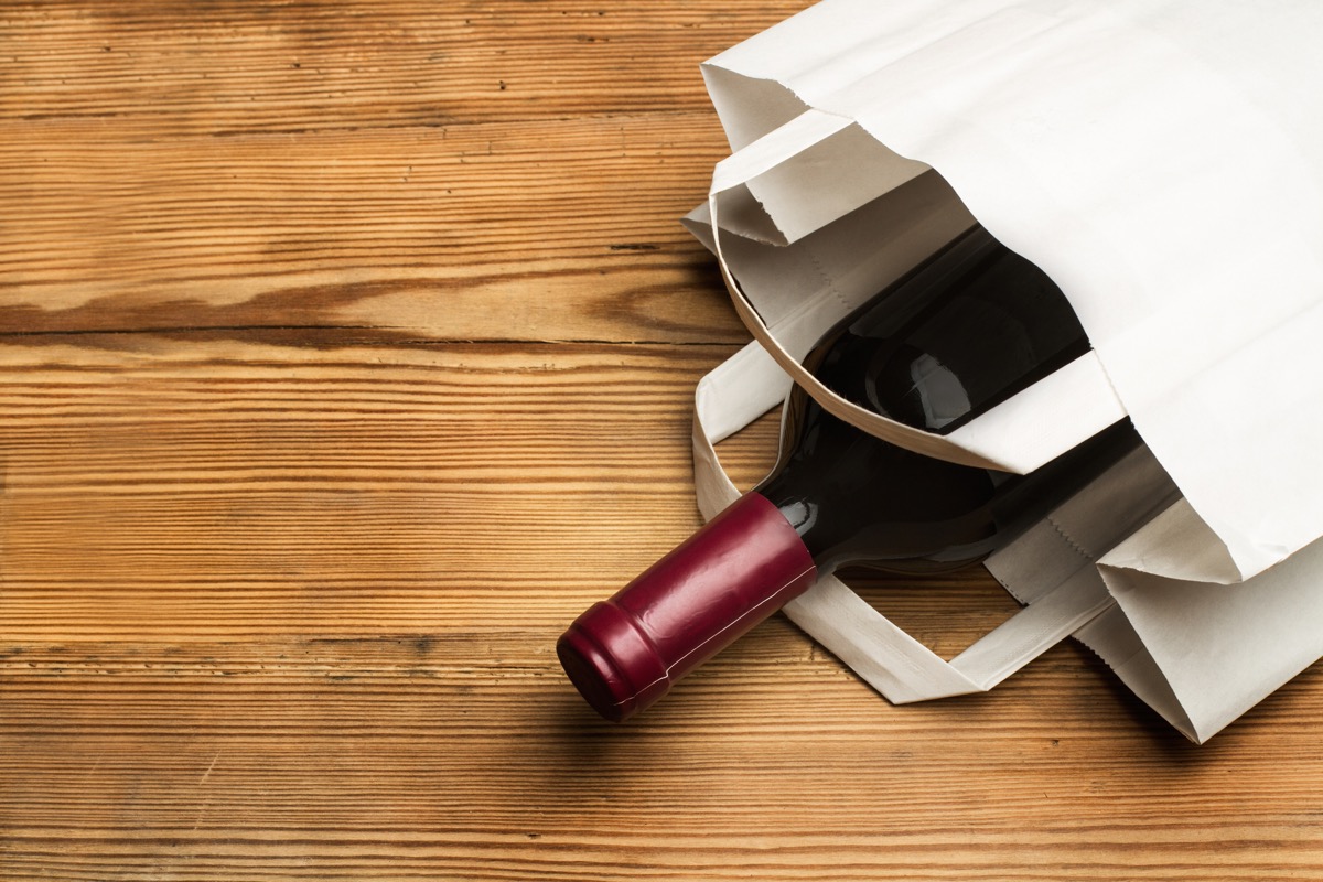 Bottle of wine in a paper bag