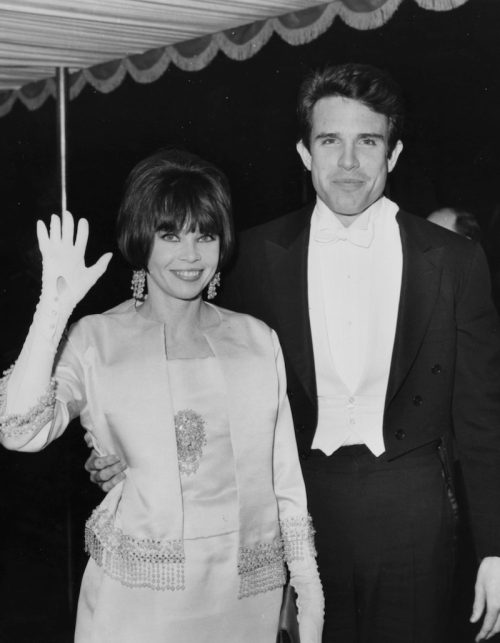 Leslie Caron and Warren Beatty at the premiere of "Born Free" in 1966