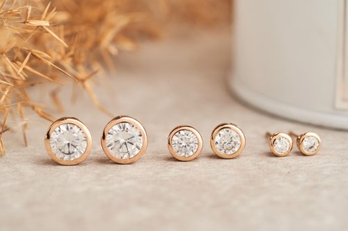 Crystal and gold stud earrings in three sizes