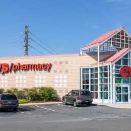 A modern CVS Pharmacy building on South Blvd, one of over 9600 locations.