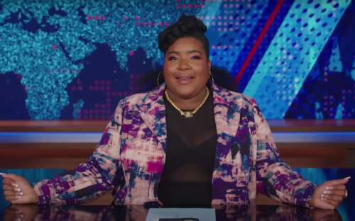 Dulcé Sloan hosting "The Daily Show" in May 2023