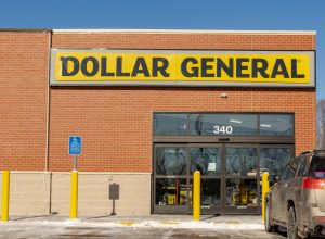 The exterior of a Dollar General store