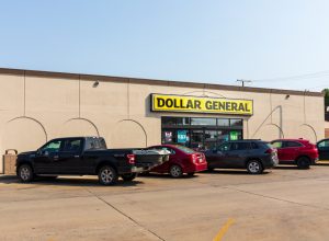 Chamberlain, SD, USA-24 AUGUST 2021: Dollar General store. Building, sign, parking lot.