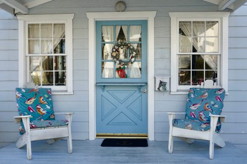 beautiful light blue front door