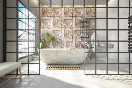 Stylish stone wall bathroom