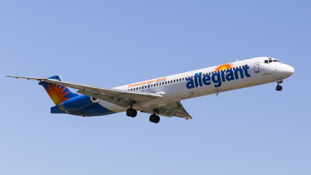 Los Angeles, USA - June 6, 2014: An airplane of Allegiant Air landing at Los Angeles International Airport.