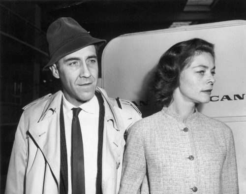 Jason Robards and Lauren Bacall at the airport in New York circa 1962