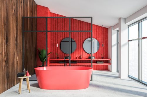 dark red bathroom