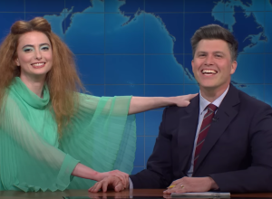 Sarah Sherman and Colin Jost on "SNL" in April 2023