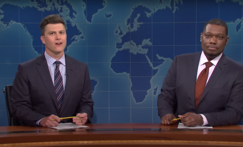 Colin Jost and Michael Che on "Saturday Night Live" in May 2021