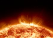 A close up of the sun during a solar storm eurption
