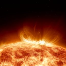 A close up of the sun during a solar storm eurption