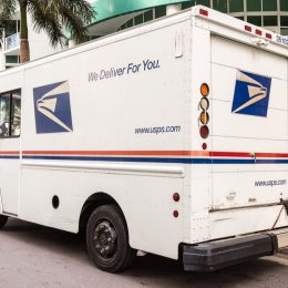 United States Post Office mail truck (USPS) parked in Miami, Florida