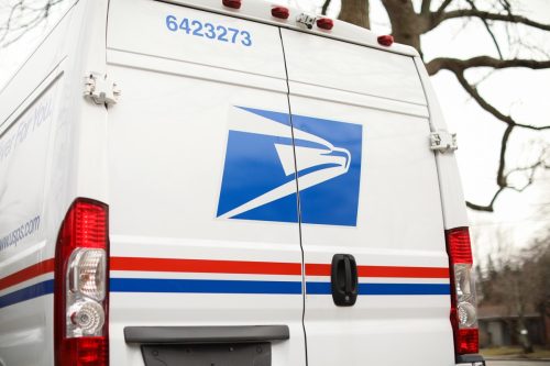 united states postal service mail box and truck for mail delivery