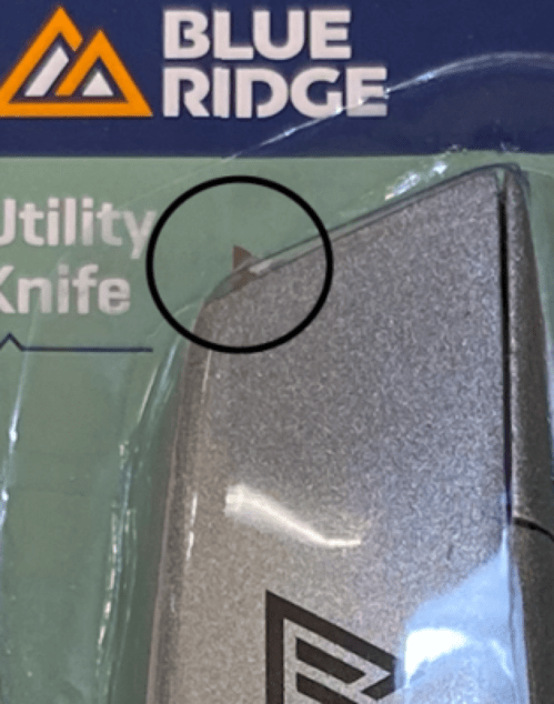 blade protruding from recalled utility knife