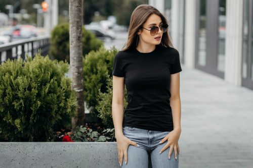 Girl in Black T Shirt and Jeans