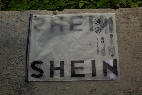 plastic bag with the logo of the Chinese company, Shein
