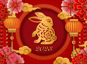 Illustration for the Year of the Rabbit in red and gold
