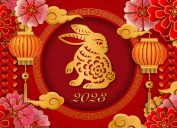 Illustration for the Year of the Rabbit in red and gold