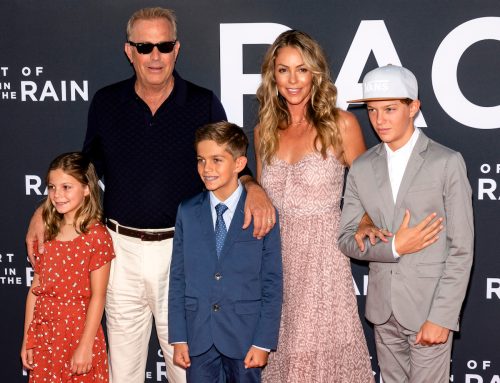 Kevin Costner, Christine Baumgartner, and their children at the premiere of "The Art of Racing in the Rain" in 2019