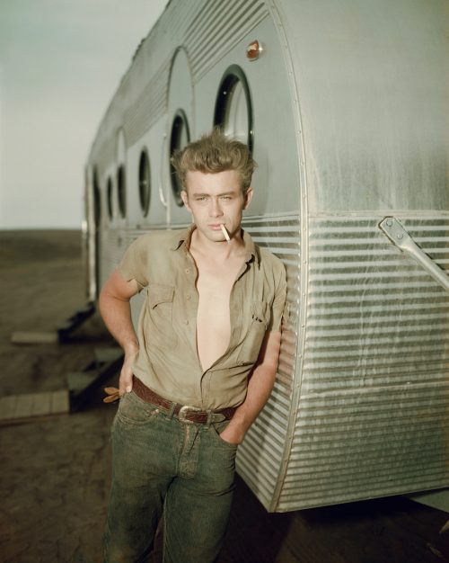 James Dean on the set of "Giant"
