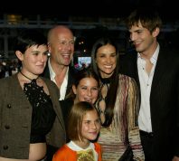 Rumer Willis, Bruce Willis, Tallulah Willis, Scout Willis, Demi Moore, and Ashton Kutcher at the premiere of "Charlie's Angels 2" in 2003