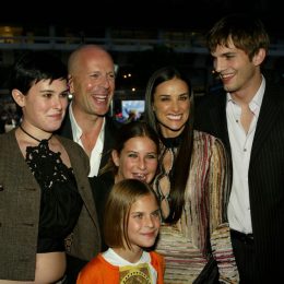 Rumer Willis, Bruce Willis, Tallulah Willis, Scout Willis, Demi Moore, and Ashton Kutcher at the premiere of "Charlie's Angels 2" in 2003
