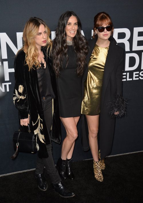 Scout Willis, Demi Moore, and Tallulah Willis at a Saint Laurent show in 2016