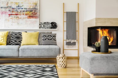 model living room with diy blanket ladder
