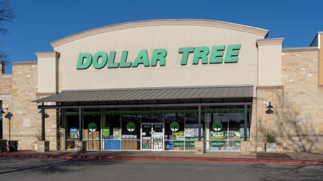 The exterior storefront of a Dollar Tree location.
