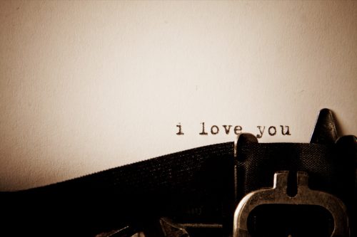 I love you message type on old typewriter