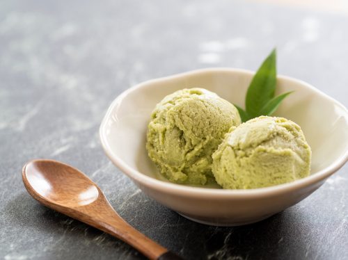 Green tea ice cream in bowl
