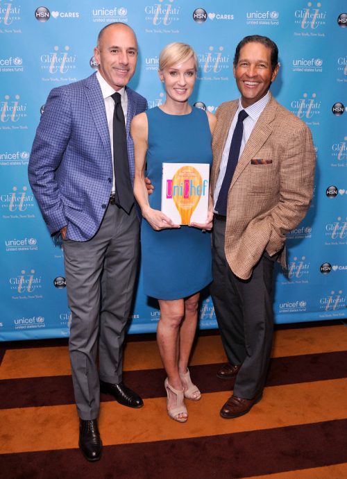 Matt Lauer, Hilary Quinlan, and Bryant Gumbel at a UNICEF event in 2014