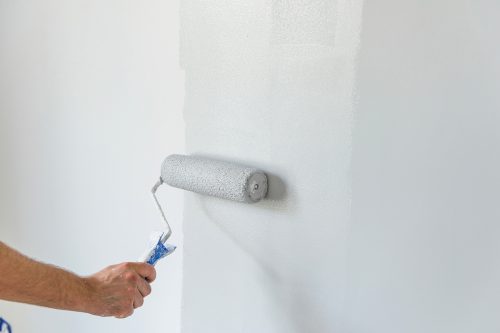 Hand painting wall with roll in grey color