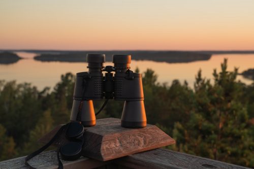 pair of binoculars at dawn