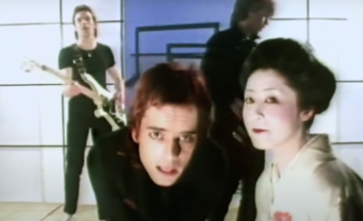 A screenshot from The Vapors' video for "Turning Japanese"