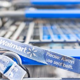 A close up of a strap on a Walmart shopping cart