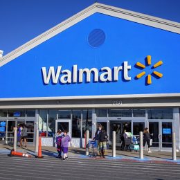Walmart customers exit the popular retailer after shopping, Lynn Massachusetts USA, October 15 2022