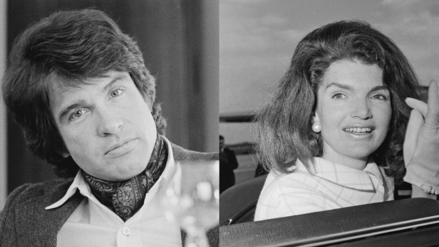Warren Beatty in 1975; Jackie Kennedy in 1966