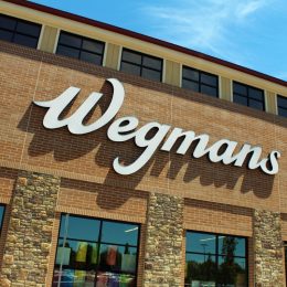Exterior signage at Wegmans Food Markets at 100 Farm View in Montvale, NJ. Editorial use only.