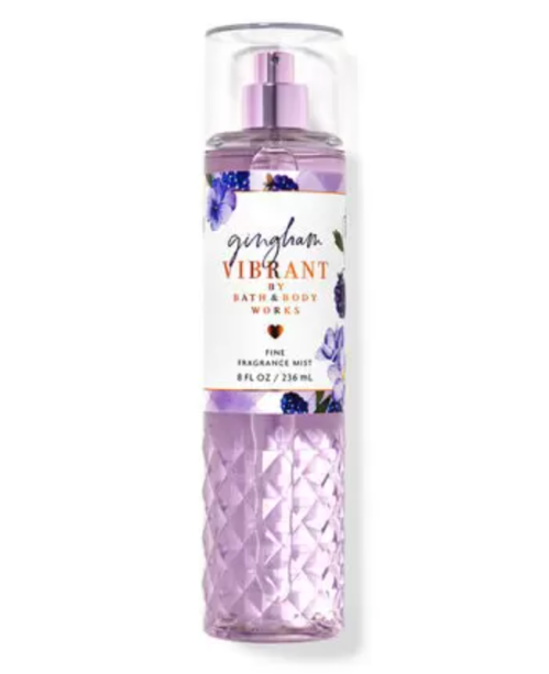 A bottle of Gingham Vibrant scent from Bath & Body Works