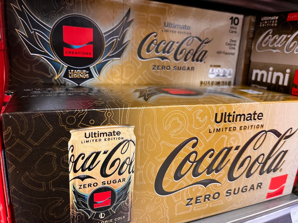 A special edition case of Coca-Cola Ultimate Zero Sugar on the shelf in a store