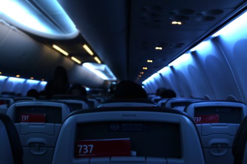 dim lights on aircraft cabin
