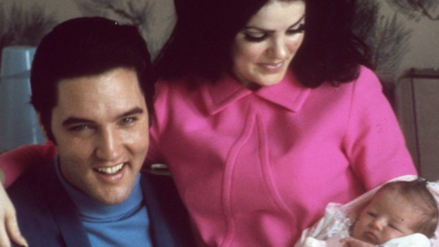 Elvis Presley, Priscilla Presley, and newborn Lisa Marie Presley in 1968